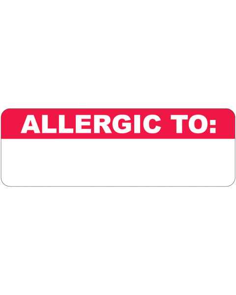 ALLERGIC TO Label - Size 3"W x 1"H - Red and White