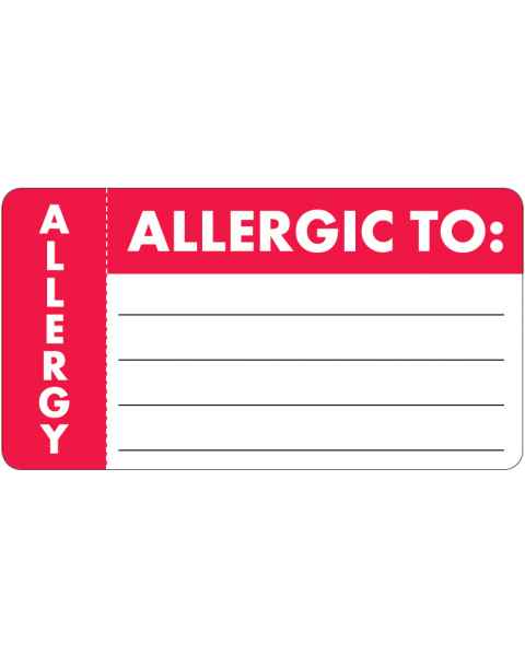 ALLERGIC TO Label - Size 3 1/4"W x 1 3/4"H - Left Side Wrap-Around