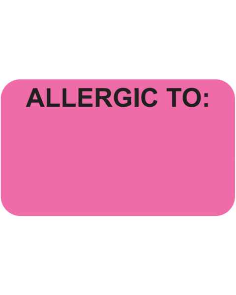 ALLERGIC TO Label - Size 1 1/2"W x 7/8"H - Fluorescent Pink