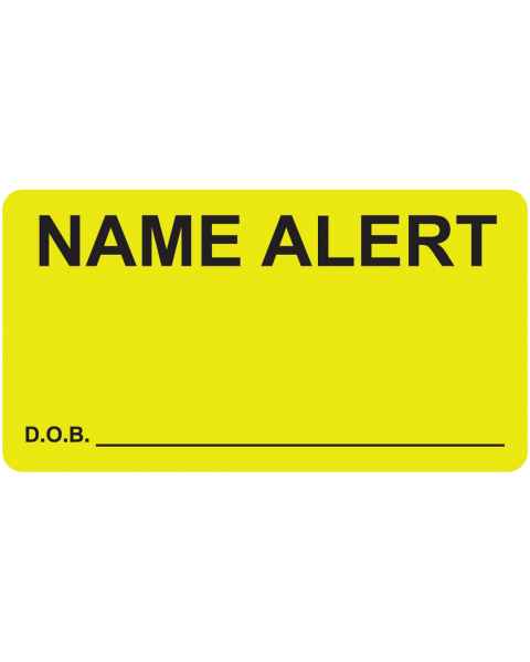 NAME ALERT D.O.B. Label - Size 3 1/4"W x 1 3/4"H