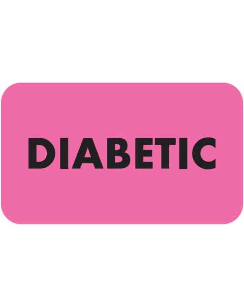 DIABETIC Label - Size 1 1/2"W x 7/8"H - Fluorescent Pink