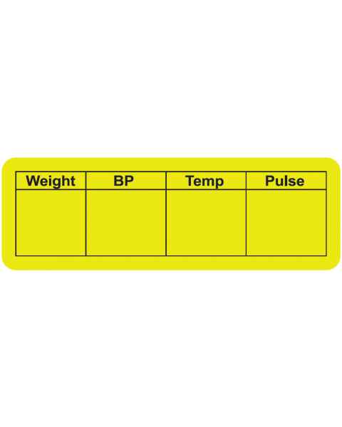 Weight BP Temp Pulse Label - Size 3"W x 1"H