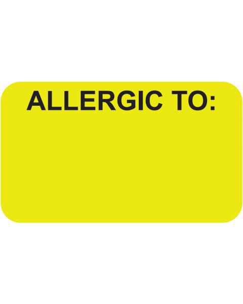 ALLERGIC TO Label - Size 1 1/2"W x 7/8"H - Fluorescent Chartreuse