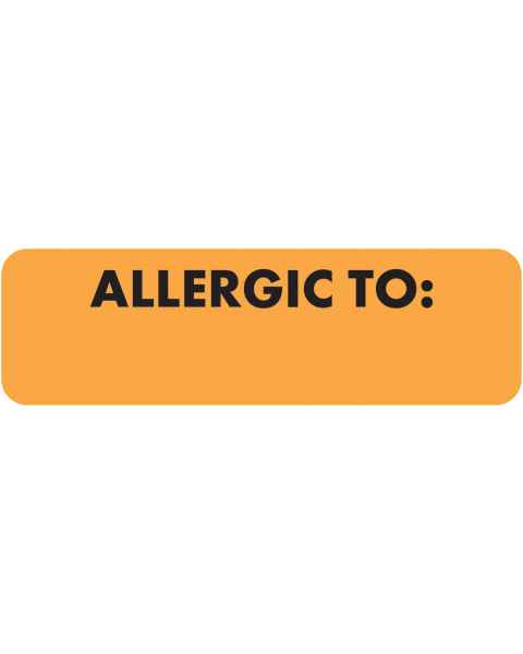 ALLERGIC TO Label - Size 2 1/2"W x 3/4"H - Black Font on Fluorescent Orange