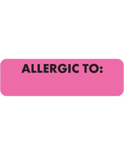 ALLERGIC TO Label - Size 2 1/2"W x 3/4"H - Black Font on Fluorescent Pink