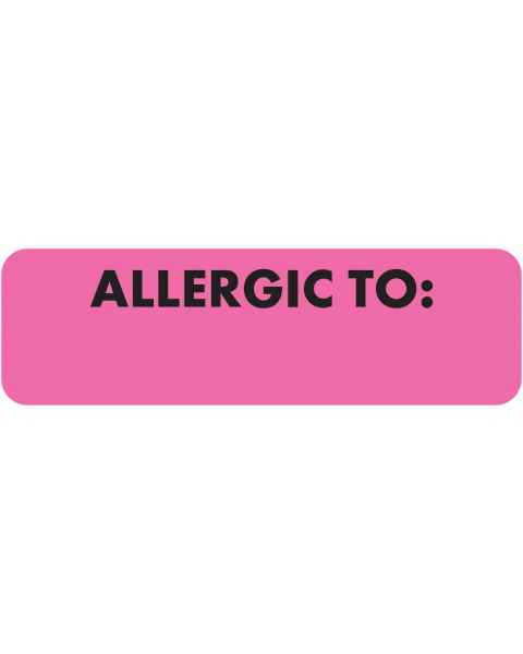 ALLERGIC TO Label - Size 2 1/2"W x 3/4"H - Black Font on Fluorescent Pink