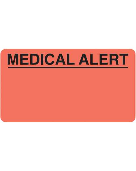 MEDICAL ALERT Label - Size 3 1/4"W x 1 3/4"H - Fluorescent Red