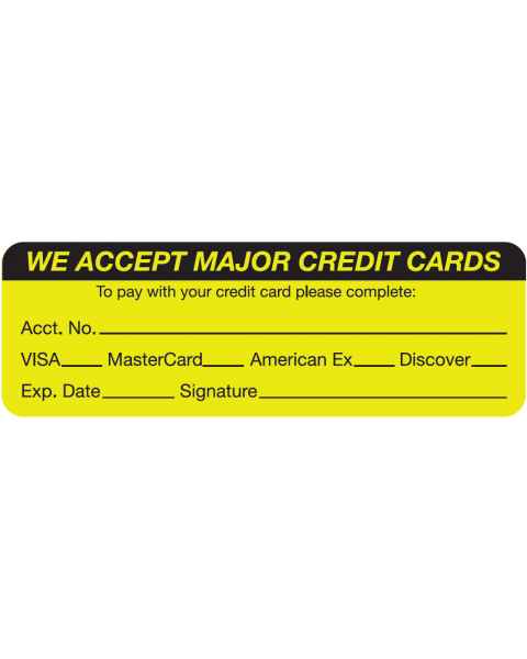 WE ACCEPT MAJOR CREDIT CARDS Label - Size 3"W x 1"H