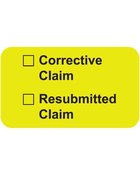 CORRECTIVE CLAIM RESUBMITTED CLAIM Label - Size 1 1/2"W x 7/8"H