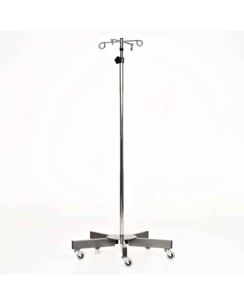 Stainless Steel 5-Leg IV Pole with 4-Hook Top