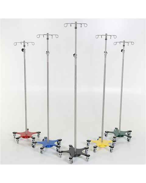 MId Central Medical Stainless Steel 5-Leg Space Saving IV Pole with Color Coded Base