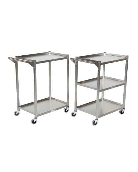 Mid Central Medical 24" W x 30" L x 34" H Stainless Steel Utility Cart: MCM3006 with 2 Shelves and MCM3007 with 3 Shelves