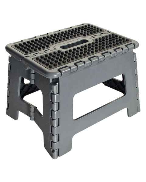 Strong lightweight molded plastic construction that supports up to 300 lbs. Non-slip surface and rubber feet.