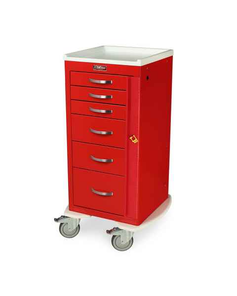 Harloff MDS1830B06 M-Series Mini Width Tall Emergency Cart Six Drawer with Breakaway Lock, 5" Casters