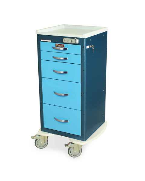 Harloff MDS1830E05 M-Series Mini Width Tall Anesthesia Cart Five Drawers with Basic Electronic Pushbutton Lock, 5" Casters