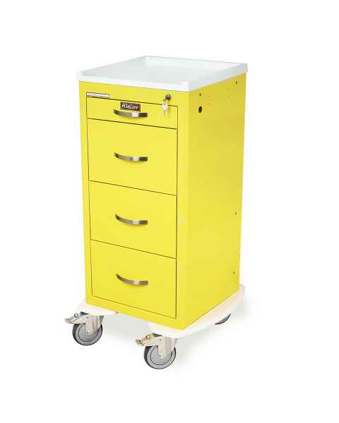 Harloff MDS1830K04 M-Series Mini Width Tall Infection Control Isolation Cart Four Drawers with Key Lock