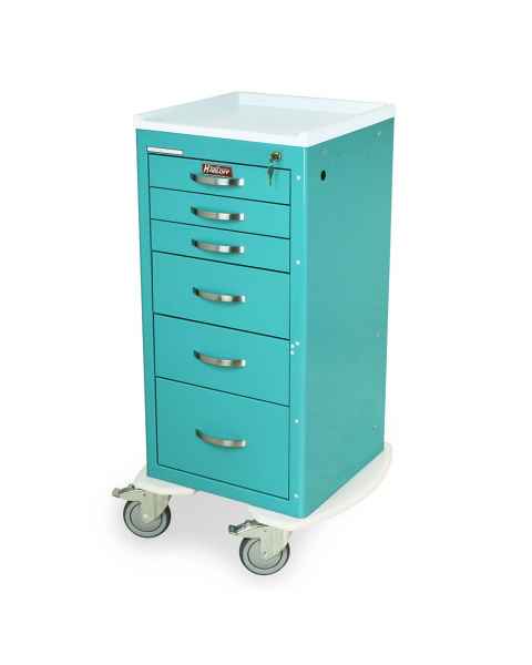 Harloff MDS1830K06 M-Series Mini Width Tall Anesthesia Cart Six Drawers with Key Lock, 5" Casters