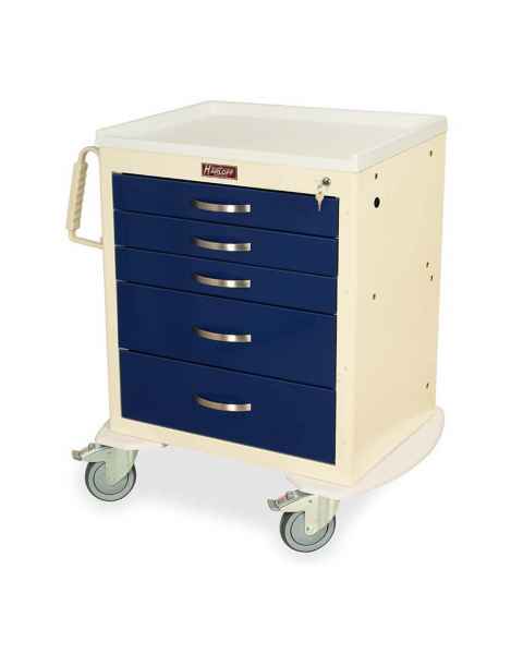 Harloff MDS2421K05 M-Series Medium Width X-Short Cart Five Drawers with Key Lock.  Cart shown with a Cream body and Navy drawers.