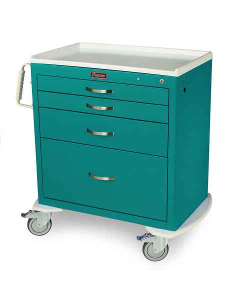 Harloff MDS3024K14 M-Series Standard Width Short Anesthesia Cart Four Drawers with Key Lock.  Color shown is Teal.