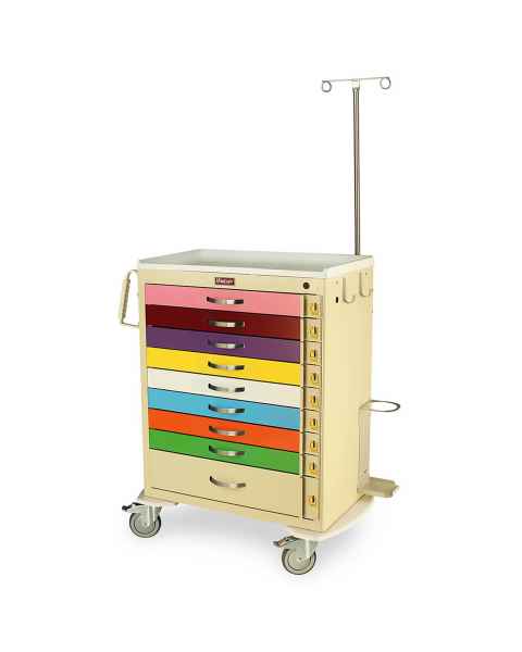 Harloff MDS3030B09PED-EMG M-Series Tall Pediatric Emergency Cart, Standard Width, Nine Drawer with Individual Breakaway Locks, EMG Accessory Package