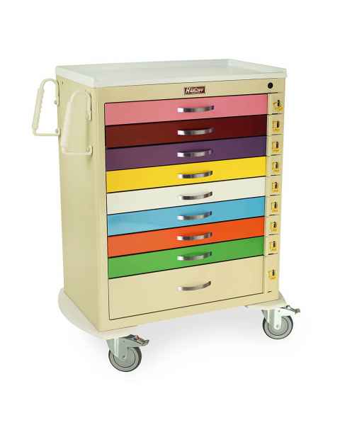 Harloff MDS3030B09PED M-Series Tall Pediatric Emergency Cart, Standard Width, Nine-Drawers with Individual Breakaway Locks