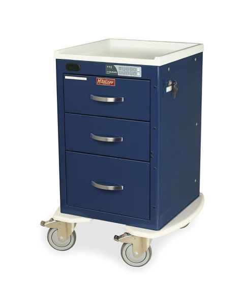 Harloff MPA1821ELP03 A-Series Lightweight Aluminum Mini Width X-Short Anesthesia Cart Three Drawers with Electronic Keypad Lock and Proximity Reader
