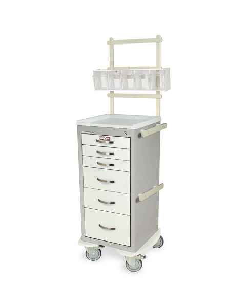 Harloff MPA1830K06+MD18-ANS A-Series Lightweight Aluminum Mini Width Tall Anesthesia Cart Six Drawers with Key Lock, MD18-ANS Package.  Color shown with a Light Gray body and White drawers.