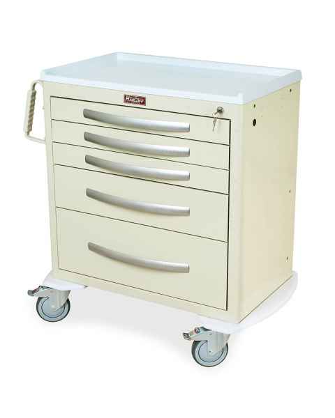 Harloff MPA3024K05 A-Series Lightweight Aluminum Standard Width Short Nursing Cart Five Drawers with Key Lock.  Color shown in Beige.