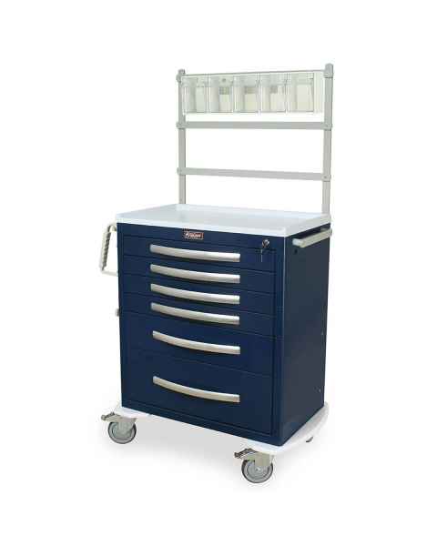 Harloff MPA3027K06+MD30-ANS A-Series Lightweight Aluminum Standard Width Medium Height Anesthesia Cart Six Drawers with Key Lock, MD30-ANS Package.
Color shown in Navy body and drawers.