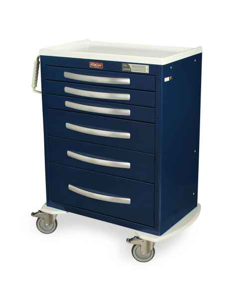 Harloff MPA3030EKC06 A-Series Lightweight Aluminum Standard Width Tall Anesthesia Cart Six Drawers with Electronic Keypad Lock