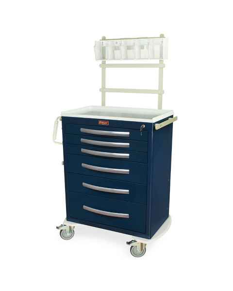 Harloff MPA3030K06+MD30-ANS A-Series Lightweight Aluminum Standard Width Tall Anesthesia Cart Six Drawers with Key Lock, MD30-ANS Package.
Color shown in Navy body and drawers.