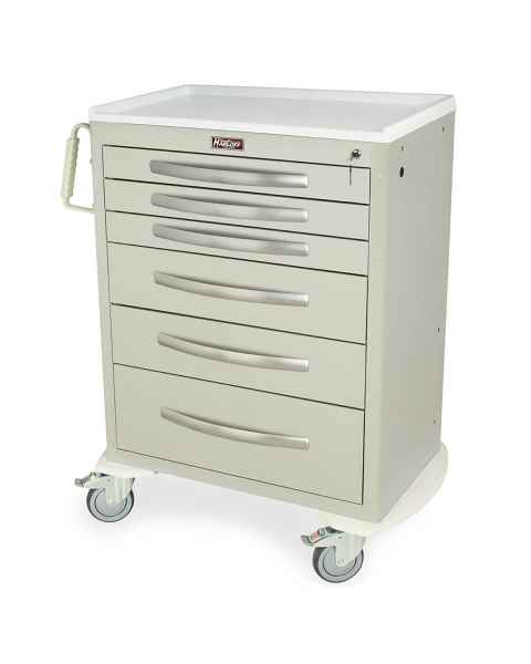 Harloff MPA3030K06 A-Series Lightweight Aluminum Standard Width Tall Medical Cart Six Drawers with Key Lock.  Color shown in Sand.