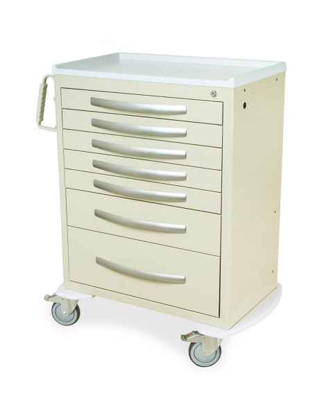 Harloff MPA3030K07 A-Series Lightweight Aluminum Standard Width Tall Medical Cart Seven Drawers with Key Lock.  Color shown in Beige.