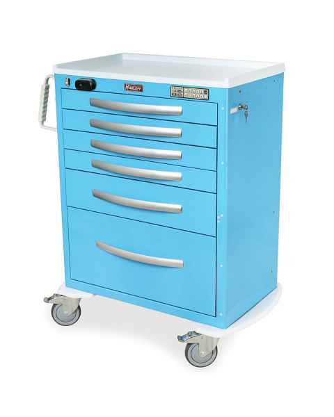 Harloff MPA3030WLP16  A-Series Lightweight Aluminum Standard Width Tall Anesthesia Cart Six Drawers with Wireless Electronic Keypad Lock and Proximity Reader