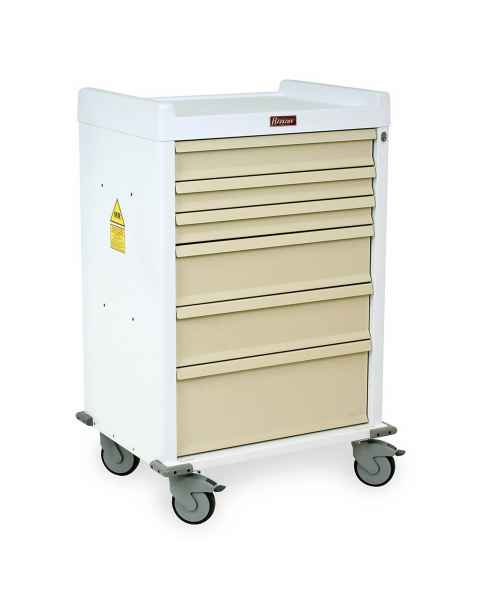 Harloff MR6K MR-Conditional Anesthesia Cart Six Drawer with Key Lock.  Color shown is White body with Beige drawers.