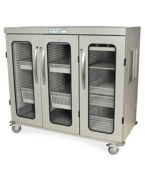 Harloff MSPM63-00GK MedStor Max Three Quarter Height Triple Column Medical Storage Cabinet with Glass Doors, Key Lock (Shown with Shelves, Trays and Wire Baskets, each sold separately)