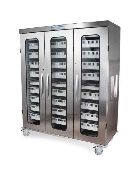 Harloff MSSM83-00GK MedStor Max Stainless Steel Triple Column Medical Storage Cabinet with Glass Doors, Key Lock.  Shown with trays, each sold separately.