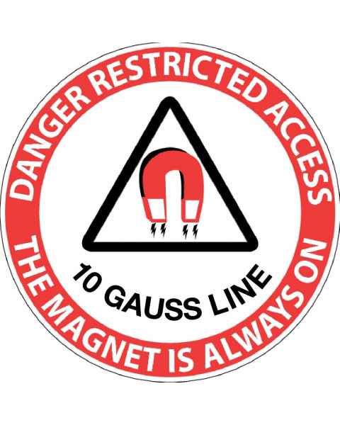 "Danger Restricted Access 10 Gauss Line" MRI Non-Magnetic Sticker