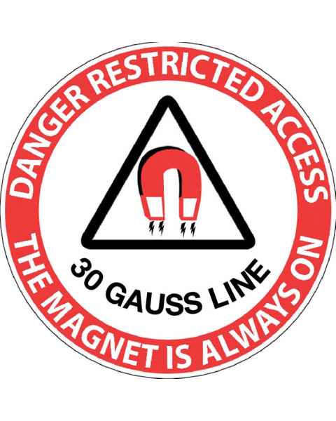 "Danger Restricted Access 30 Gauss Line" MRI Non-Magnetic Sticker