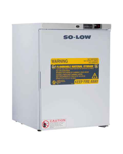 So-Low MV4-6UCFMSR Flammable Material Storage Refrigerator with Painted Steel Exterior, 3 Adjustable Shelves, Single Solid Door - 5 Cubic Feet