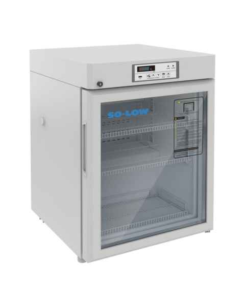 So-Low MV4-6UCRGDDA Undercounter Refrigerator with Digital Data Logger, Painted Steel Exterior, 2 Wire Shelves, 1 Wire Basket, Single Glass Door - 4.60 Cubic Feet