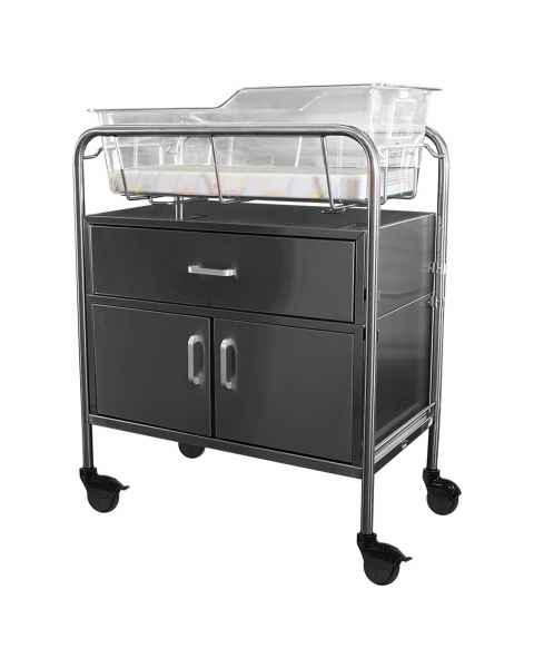 Stainless Steel Hospital Bassinet Carrier with Drawer & Closed Cabinet