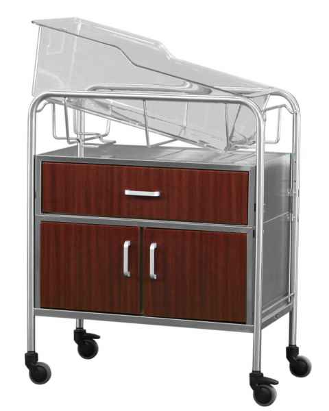 Stainless Steel Bassinet with Wood Front Drawer & Closed Cabinet