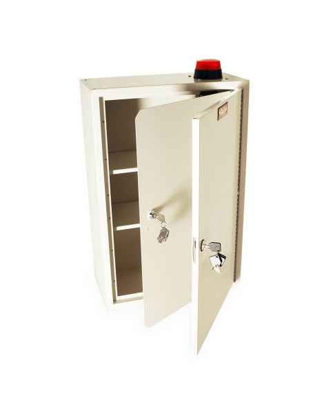 Harloff Tall Narcotics Cabinet with Audio/Visual Alarm, Outer Door & Inner Door with Tubular Lock, 24" H x 16" W x 8" D