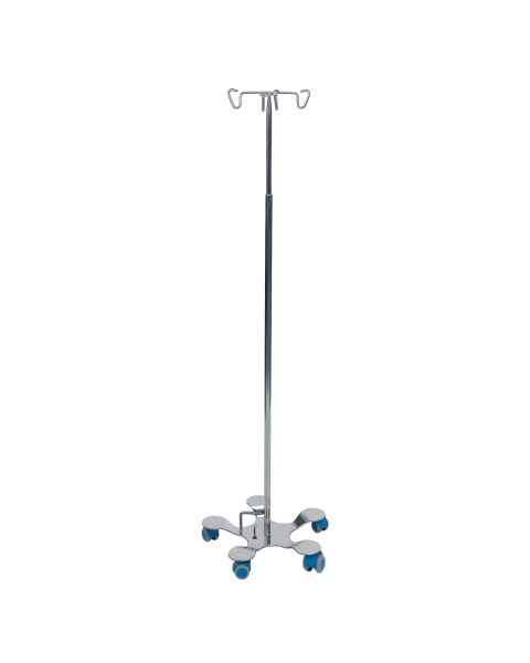 Pedigo P-1576-4 Foot Operated 5-Leg Base Stainless Steel IV Stand with 4-Hook