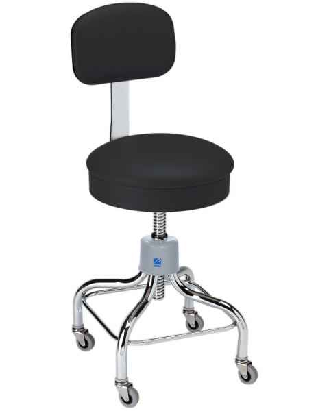 Pedigo Adjustable Round Seat Chrome Stool With Backrest & Casters