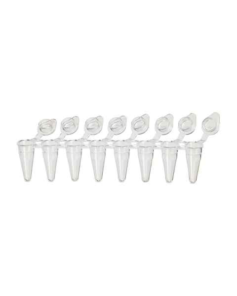 Globe Scientific PCR-DL-01F DiamondLink™ 0.1 mL 8-Strip Low Profile PCR Tube with Individually Attached Flat Cap - Clear