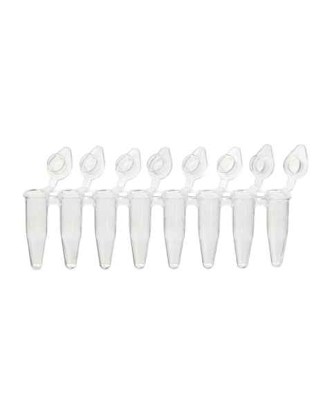 Globe Scientific PCR-DL-02F DiamondLink™ 0.2 mL 8-Strip PCR Tube with Individually Attached Flat Cap - Clear