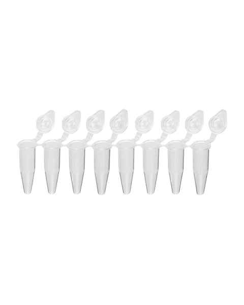 Globe Scientific PCR-QS-02D QuickSnap™ 0.2 mL 8-Strip PCR Tube with Individually Attached Cap - Dome Cap, Clear