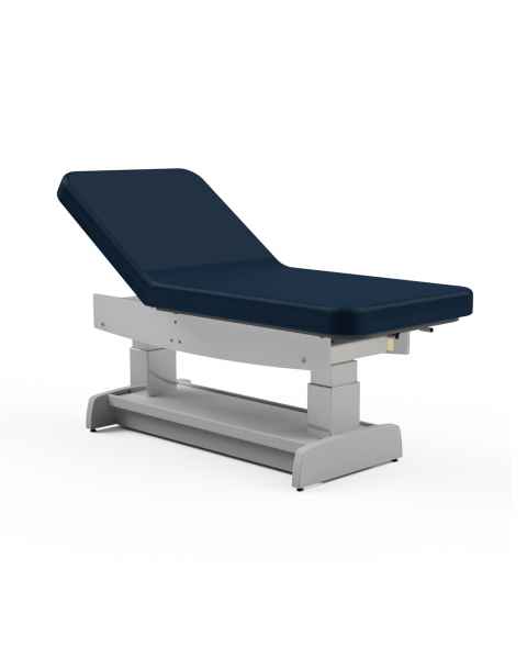 Oakworks PF250 Exam Table shown with Sapphire Fabric and Optional Gray Lacquer